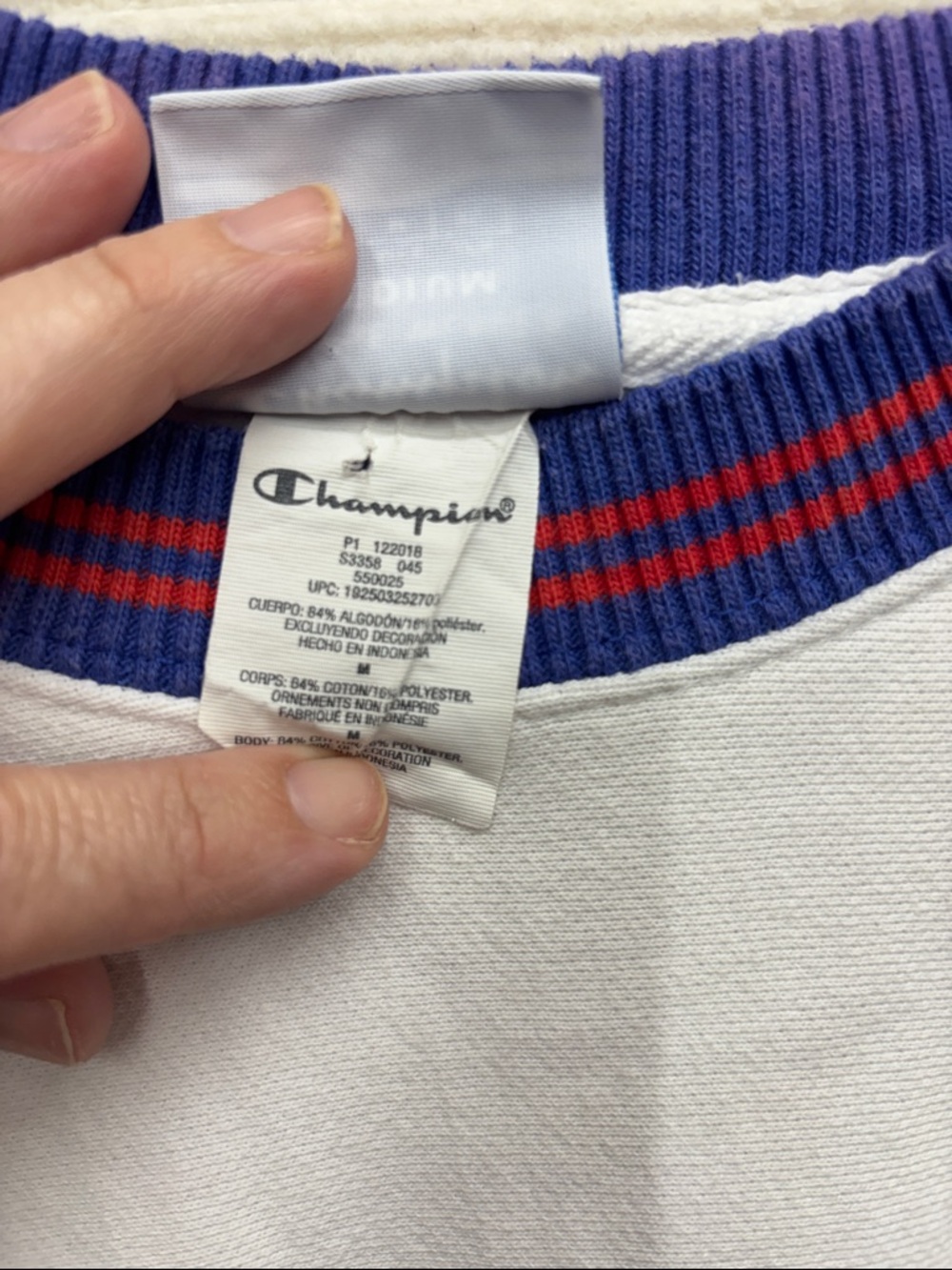 Champion | White Crewneck with Blue Script and Red Ribbing medium reverse weave - Picture 9 of 9